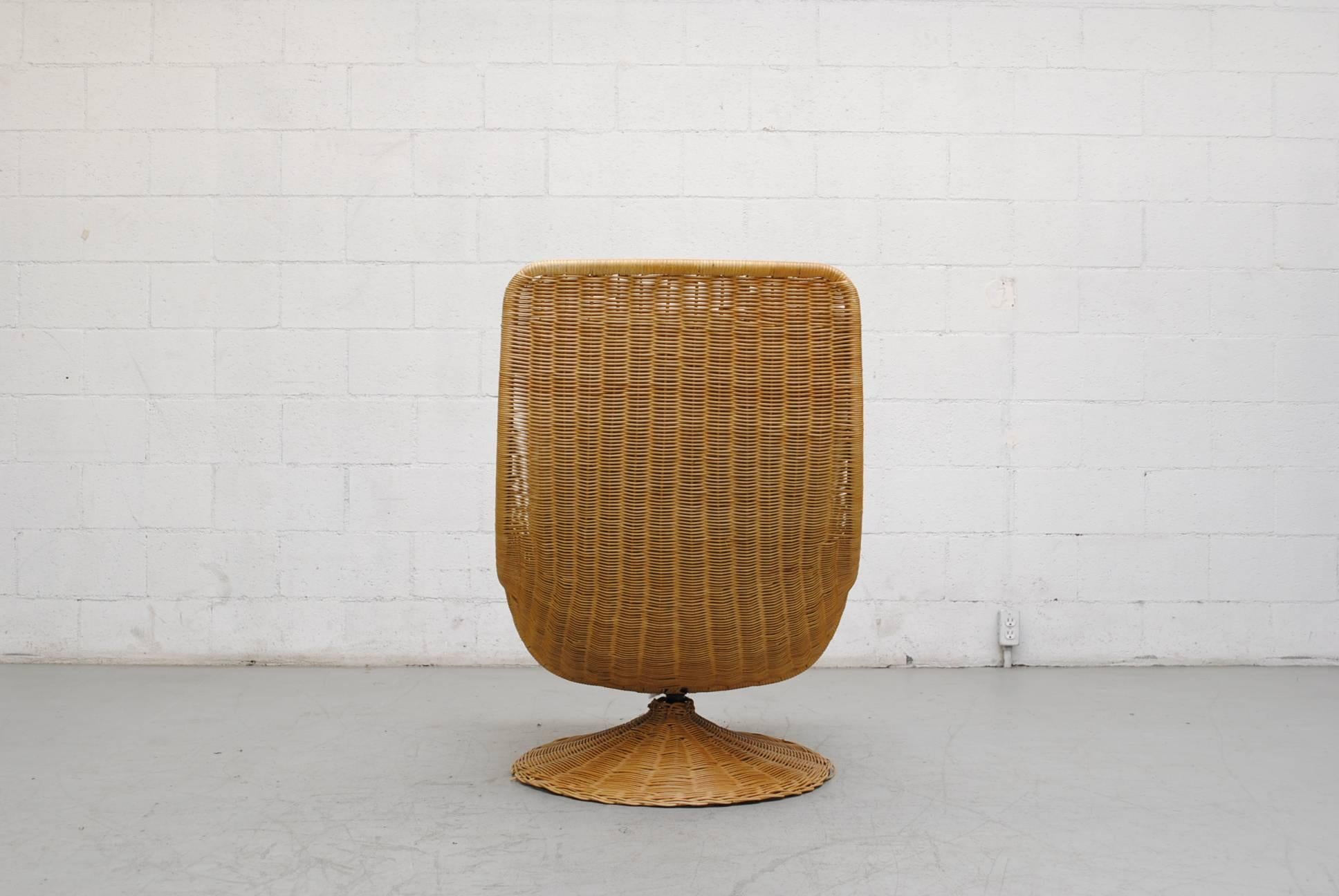 Late 20th Century Gerard Van Den Berg Rattan Basket Chair with Natural Canvas Cushion