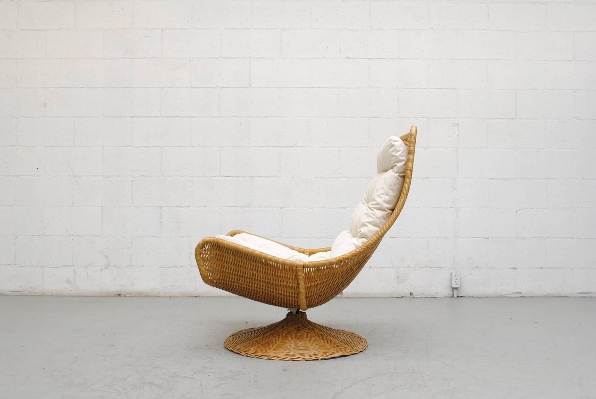 Hand-Woven Gerard Van Den Berg Rattan Basket Chair with Natural Canvas Cushion
