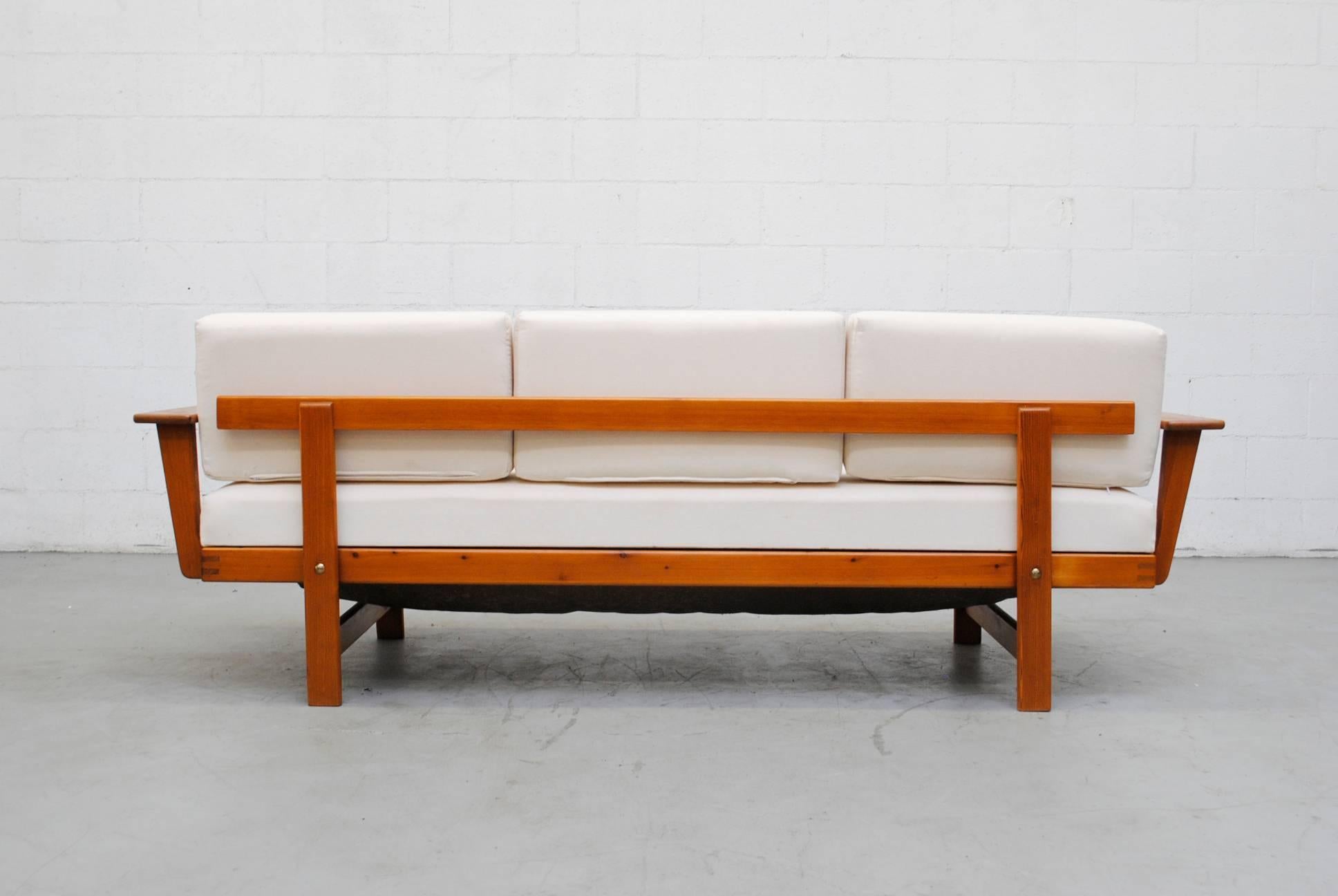 Mid-20th Century Midcentury Pine Sleeper Sofa with Upholstered Cushions