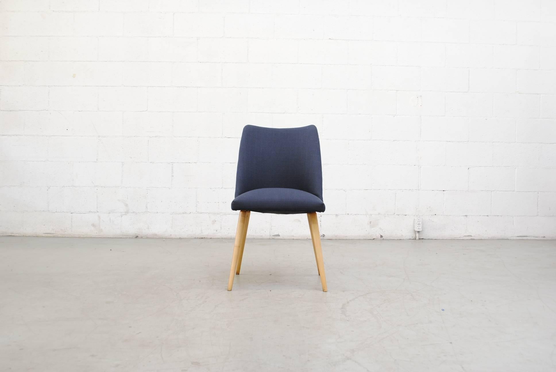 Mid-Century Modern Saarinen Style Dining Chairs in Navy with Birch Legs For Sale