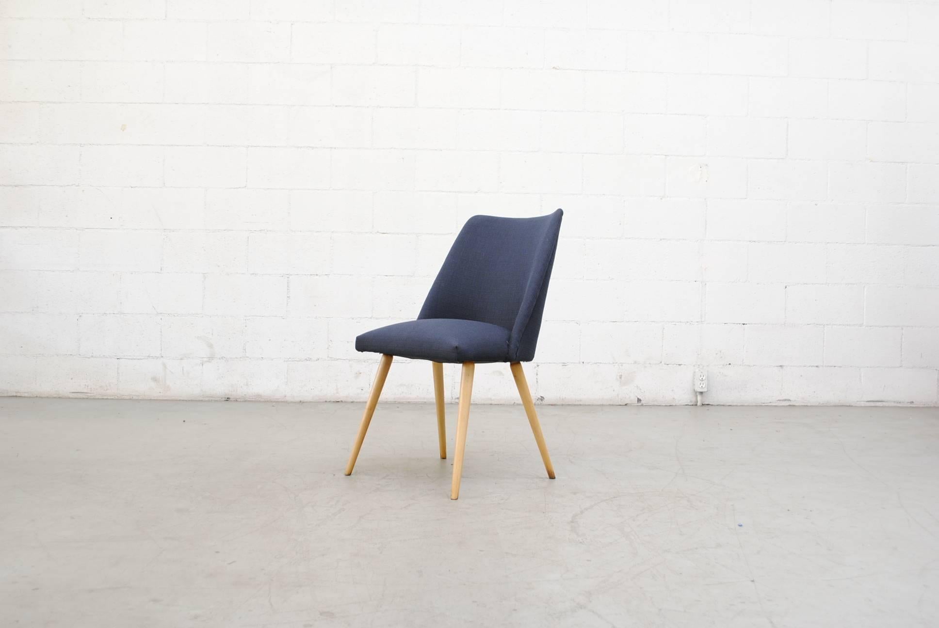 Dutch Saarinen Style Dining Chairs in Navy with Birch Legs For Sale