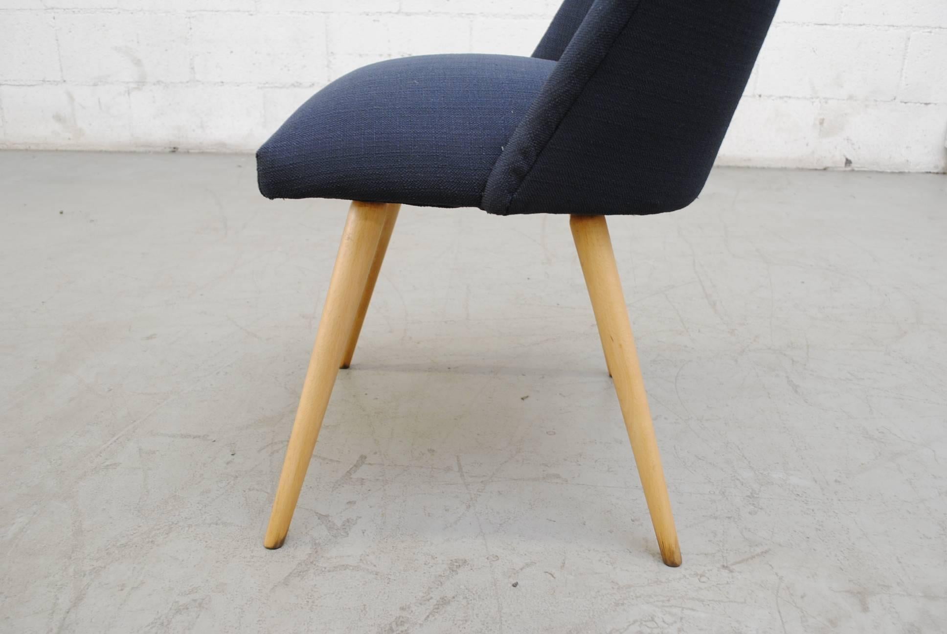 Saarinen Style Dining Chairs in Navy with Birch Legs For Sale 3