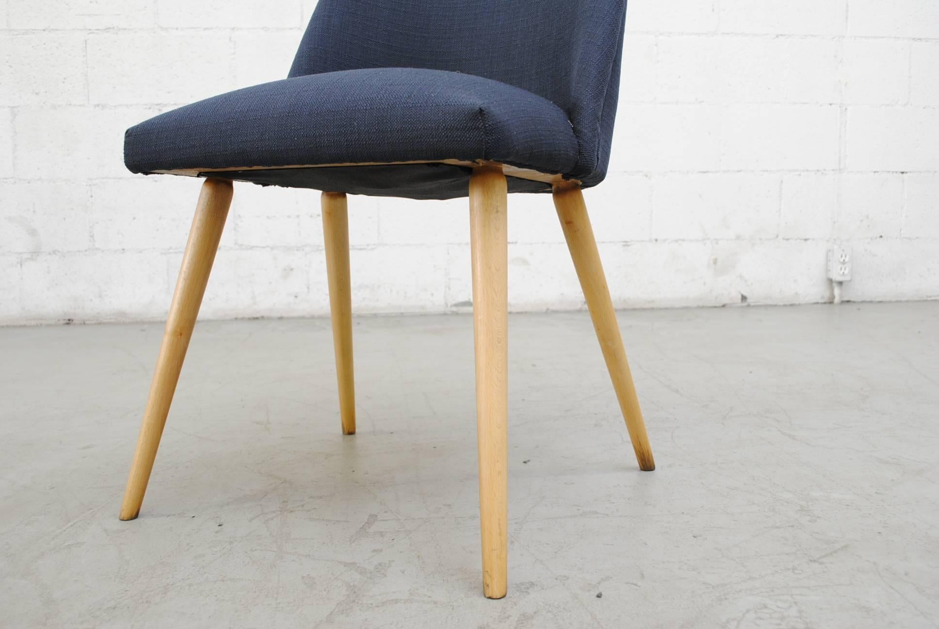 Saarinen Style Dining Chairs in Navy with Birch Legs For Sale 2