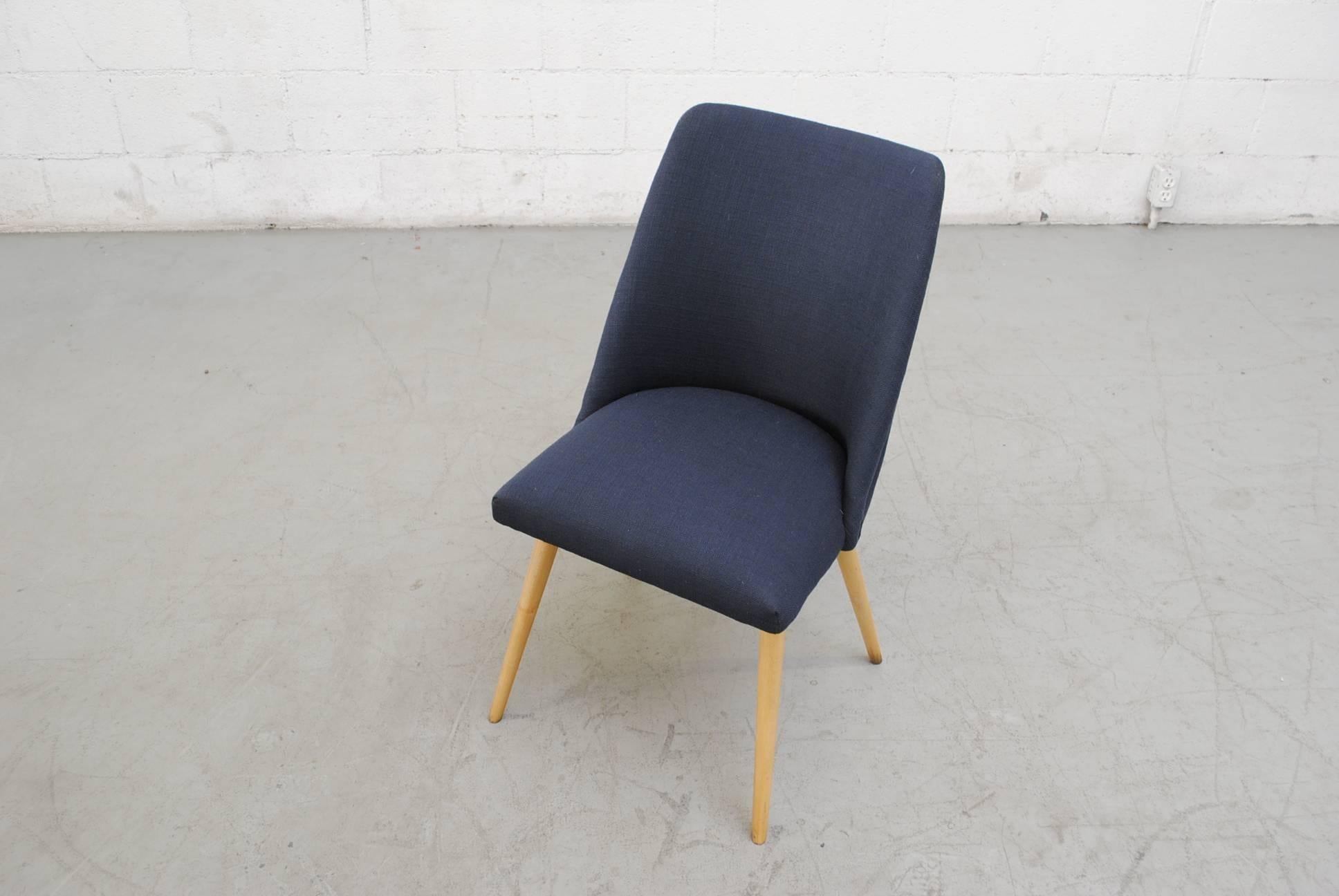 Saarinen Style Dining Chairs in Navy with Birch Legs For Sale 1