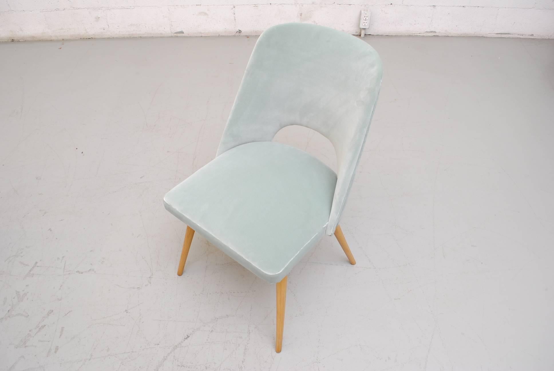 Upholstery Teal Eero Saarinen Style Dining or Cocktail Chair in Velvet For Sale