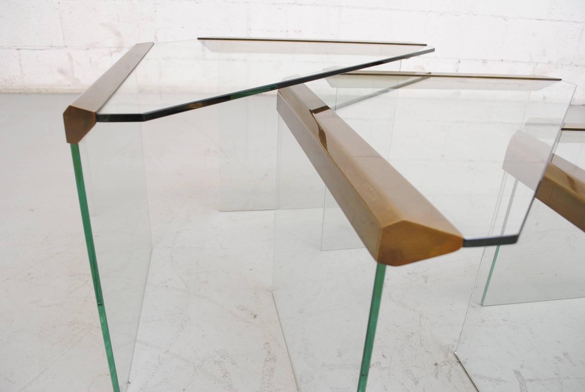 Brass Gallotti and Radice Set of Four Triangle Nesting Tables