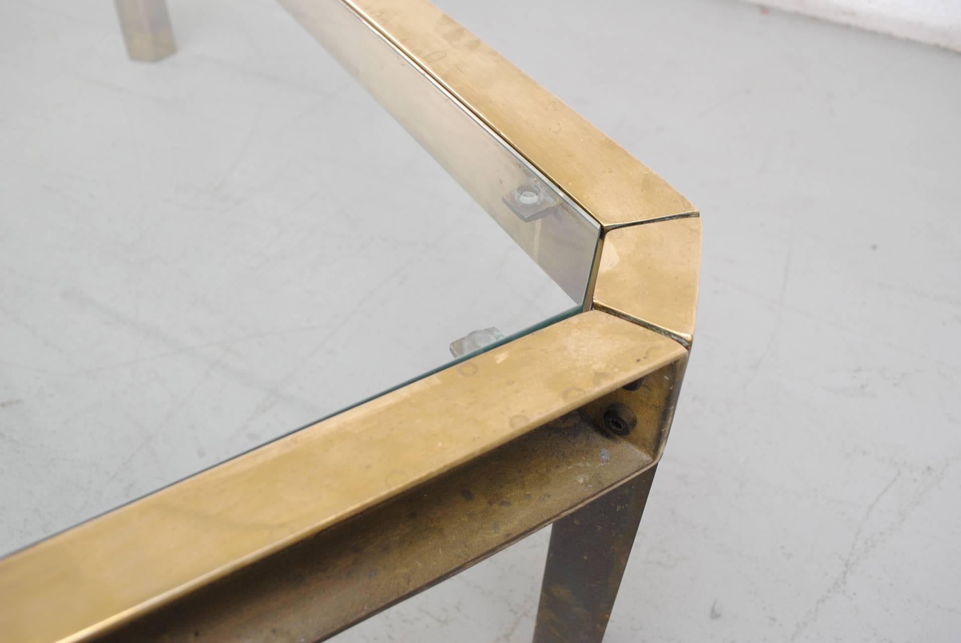 Giant Peter Ghyczy T09 Brass and Glass Industrial Style Coffee Table In Good Condition In Los Angeles, CA