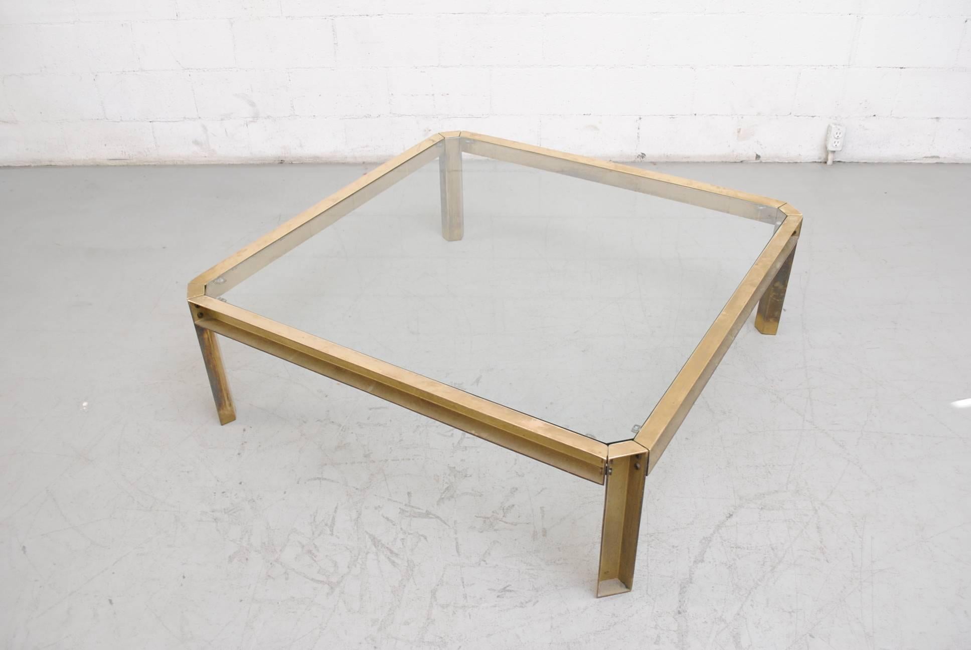 Mid-Century Modern Giant Peter Ghyczy T09 Brass and Glass Industrial Style Coffee Table