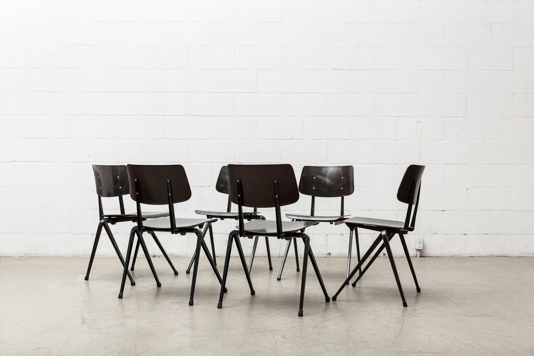 Mid-20th Century Prouve Style Stacking Industrial School Chairs