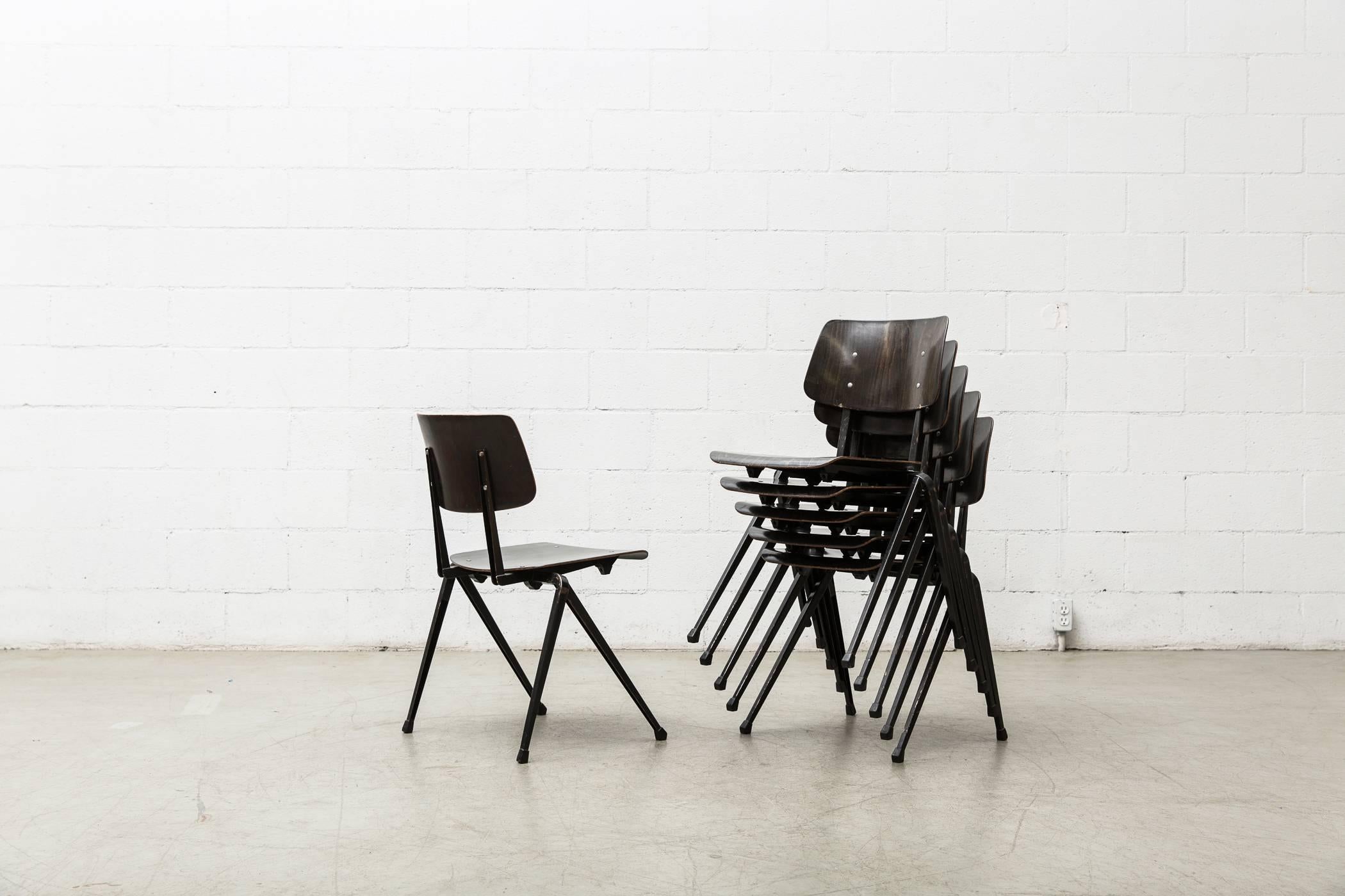 Enameled Prouve Style Stacking Industrial School Chairs