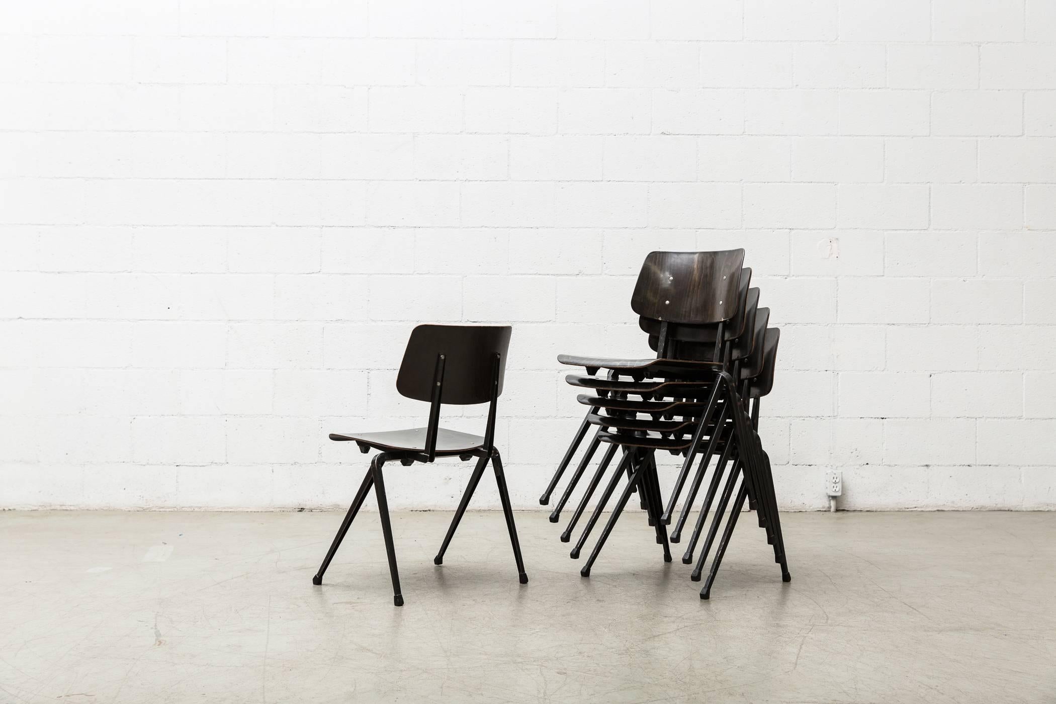 Mid-Century Modern Prouve Style Stacking Industrial School Chairs