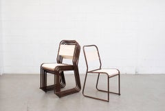 Set of Six Stacking Metal and New Canvas Chairs