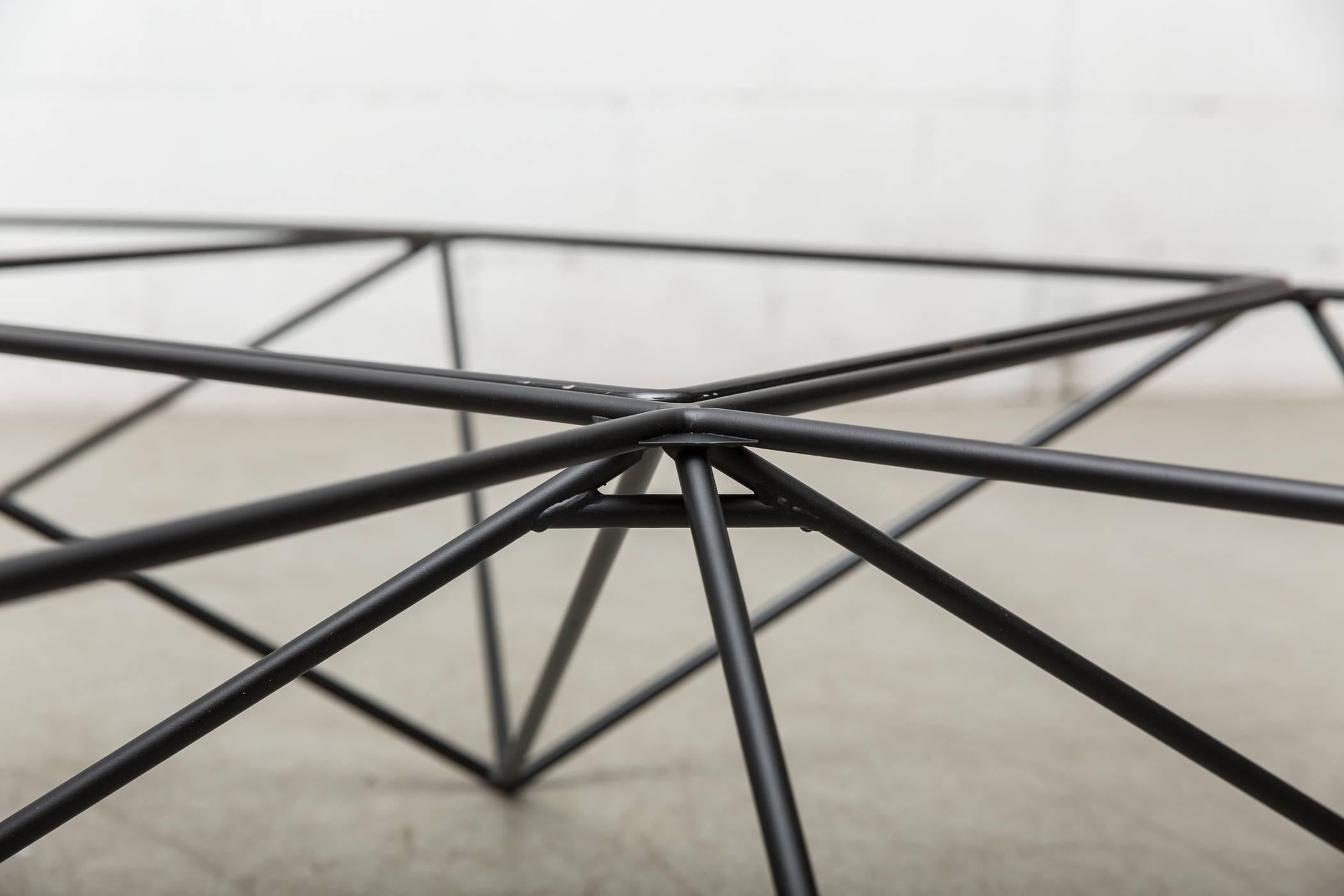 Late 20th Century Paolo Piva Style Black Wire and Glass Corner Coffee Table For Sale