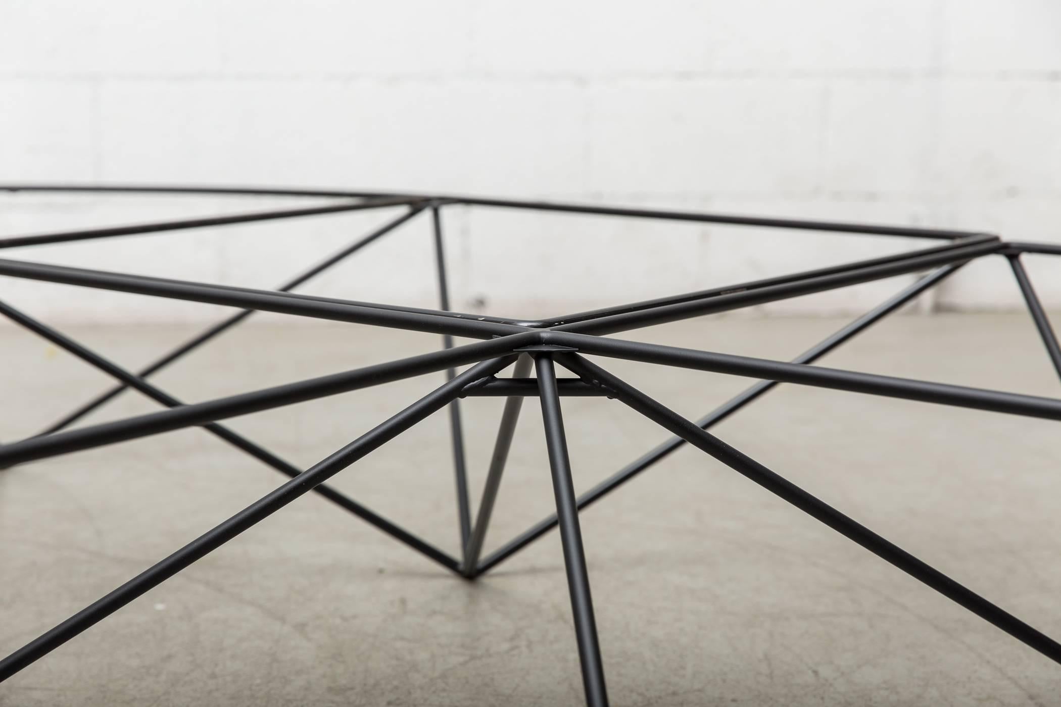 Italian Paolo Piva Style Black Wire and Glass Corner Coffee Table For Sale