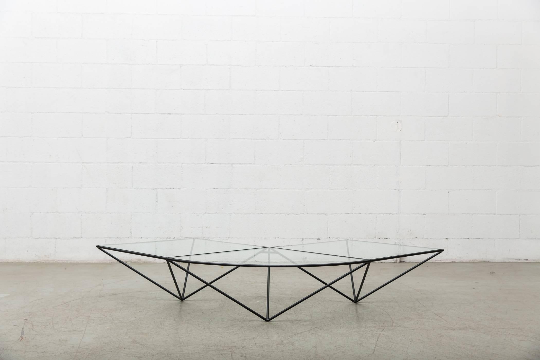 Mid-Century Modern Paolo Piva Style Black Wire and Glass Corner Coffee Table For Sale