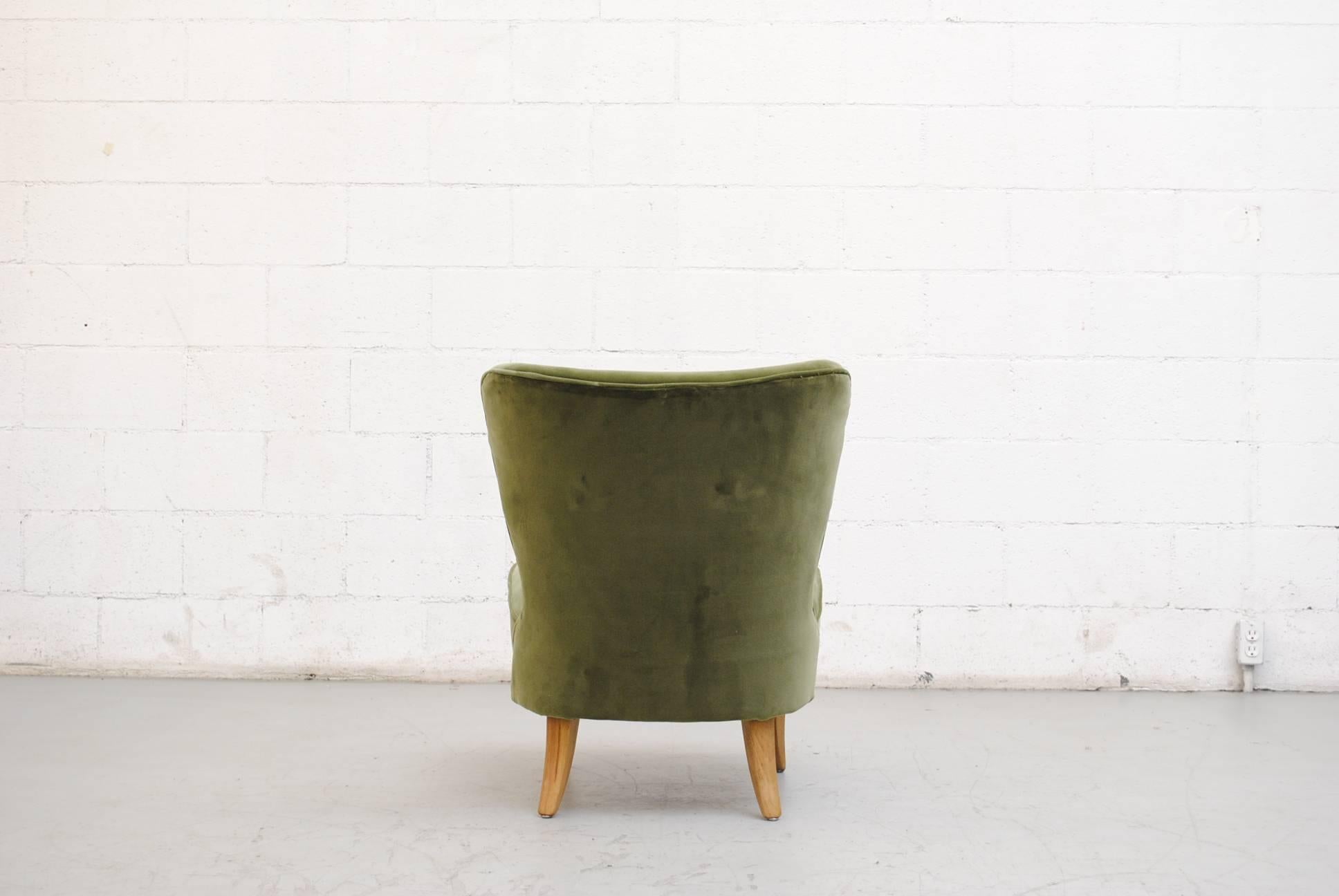 Dutch Dragon Green Velvet Theo Ruth Style Armless Lounge Chair