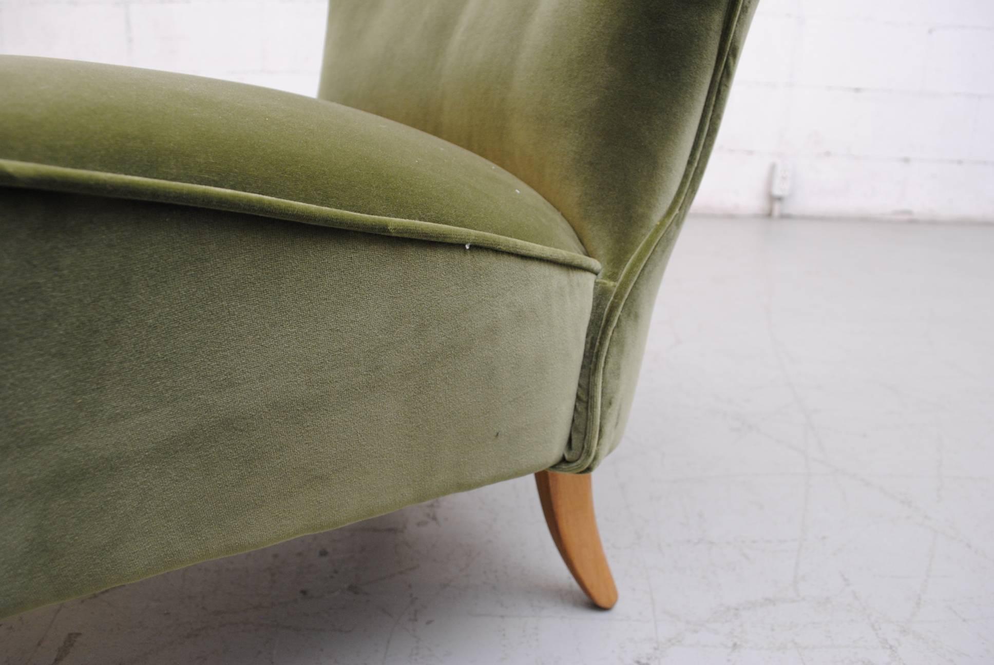 Mid-20th Century Dragon Green Velvet Theo Ruth Style Armless Lounge Chair