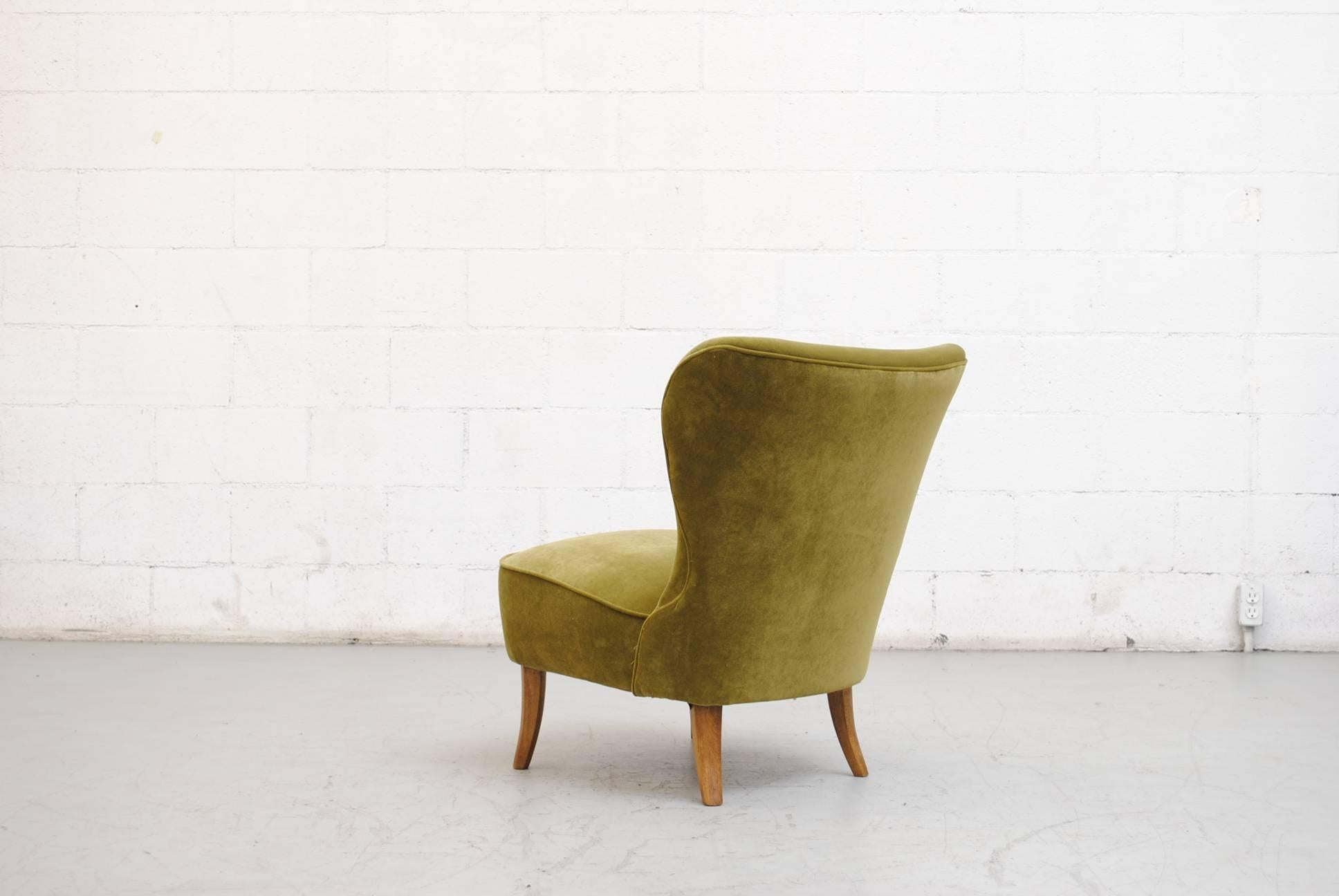 Dutch Dragon Green Velvet Theo Ruth Armless Lounge Chair