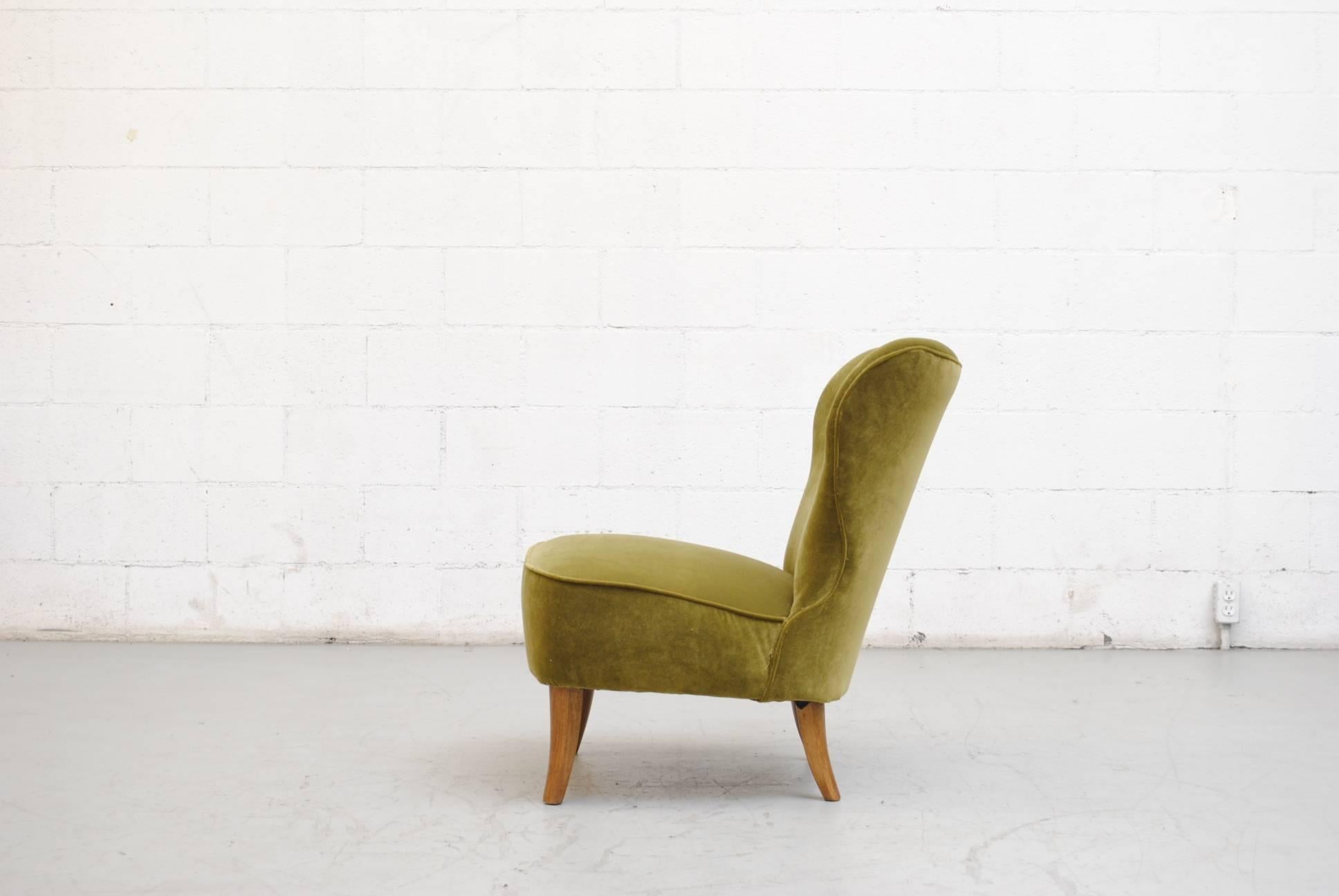 Mid-Century Modern Dragon Green Velvet Theo Ruth Armless Lounge Chair