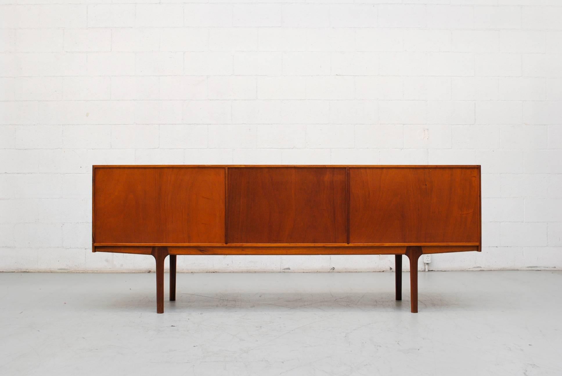 Midcentury Danish Teak Credenza with Circle Carved Drawer Pulls In Good Condition In Los Angeles, CA