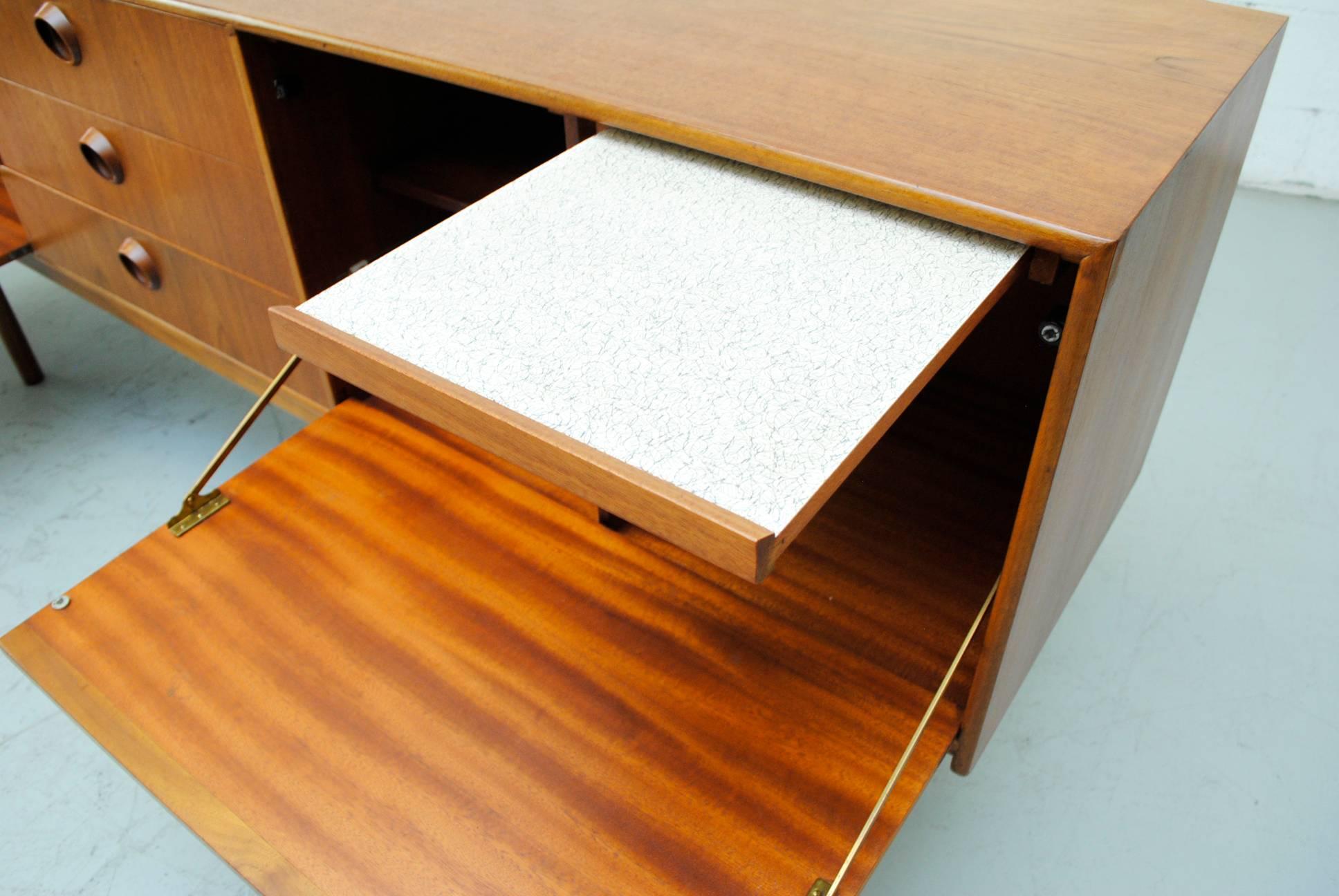 Mid-20th Century Midcentury Danish Teak Credenza with Circle Carved Drawer Pulls