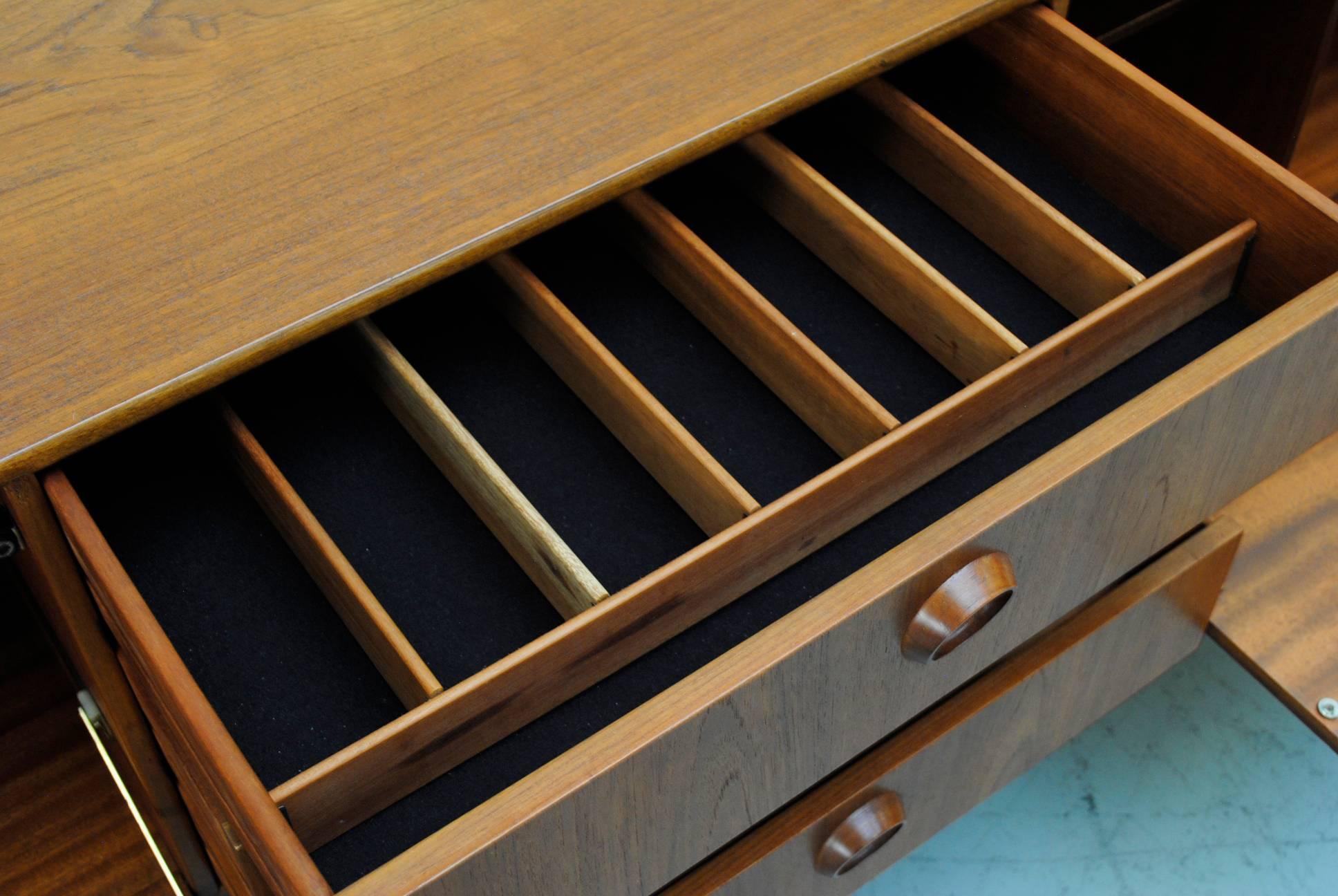 Midcentury Danish Teak Credenza with Circle Carved Drawer Pulls 3