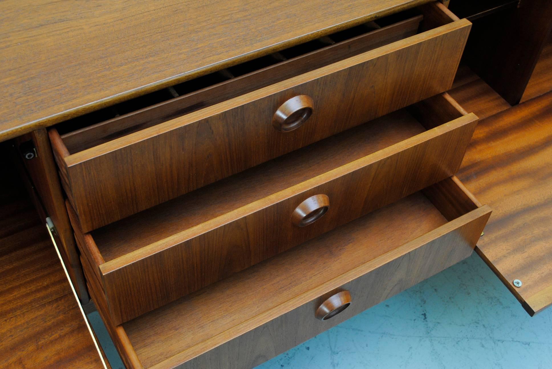 Midcentury Danish Teak Credenza with Circle Carved Drawer Pulls 2