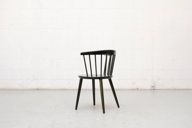 Set of Four Ercol Green Stained Spindle Back Chairs at 1stDibs