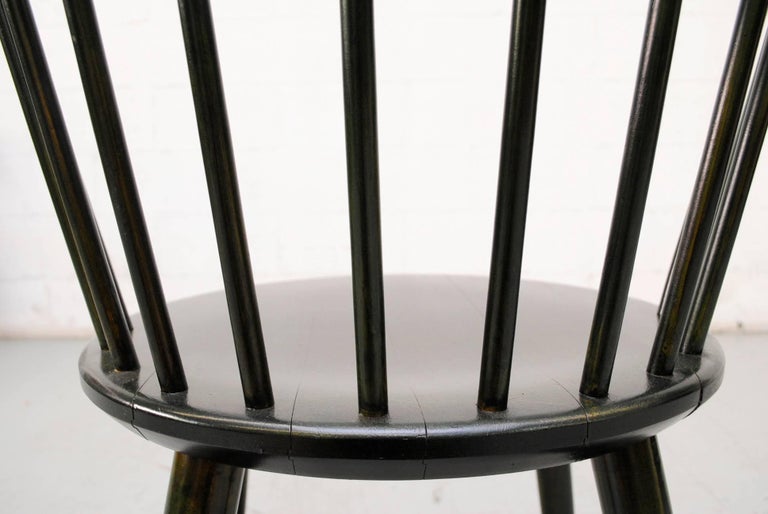 Set of Four Ercol Green Stained Spindle Back Chairs at 1stDibs