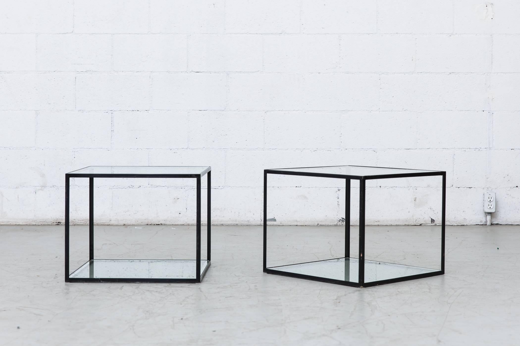 Mid-Century Modern Pair of Arco Minimalist Cube Side Tables