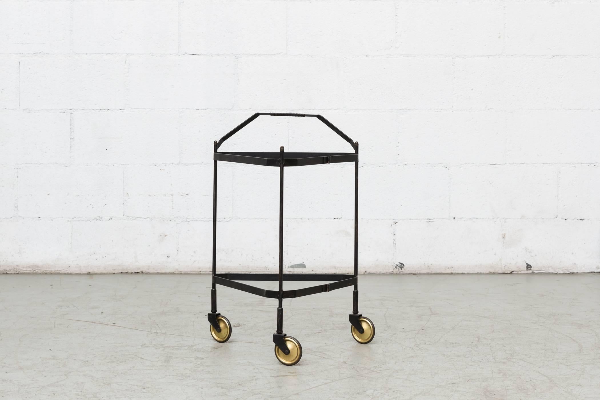Mid-Century Modern Midcentury Rolling Cart with Removable Teak Trays