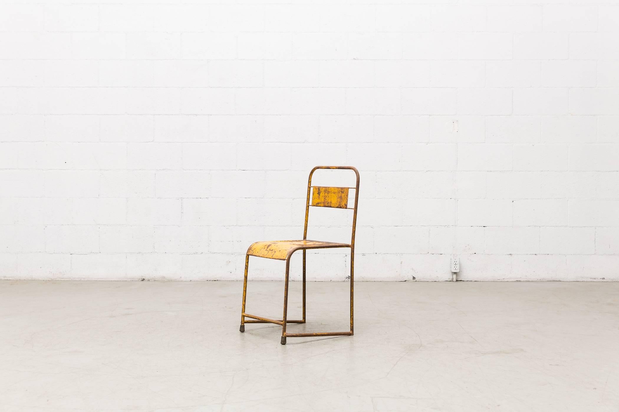 Mid-Century Modern Yellow Industrial Sheet Metal Stacking Garden Chairs