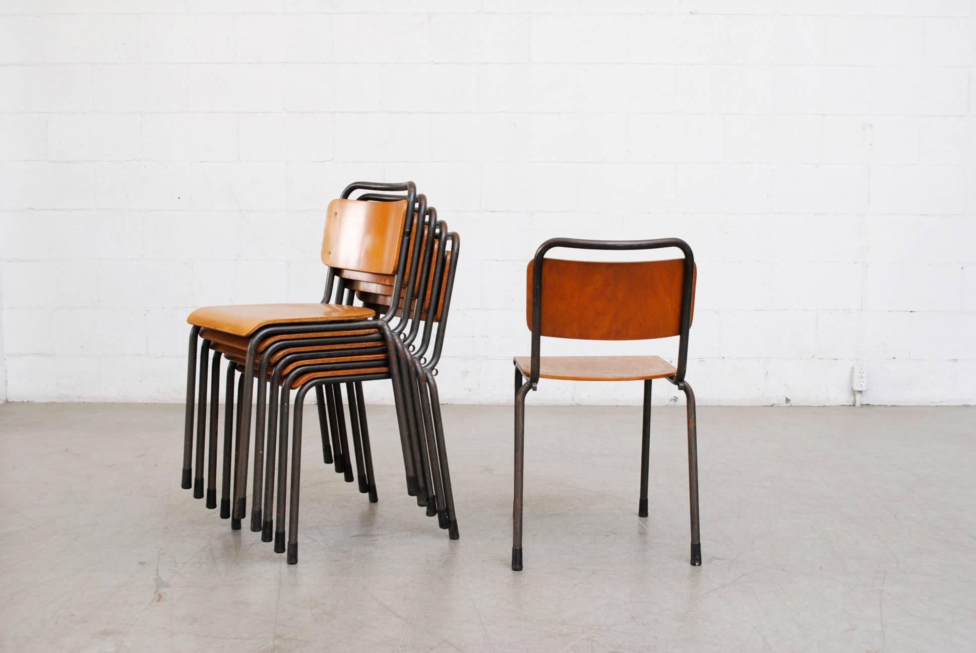 Enameled Handsome Stacking Plywood Gispen School Chairs