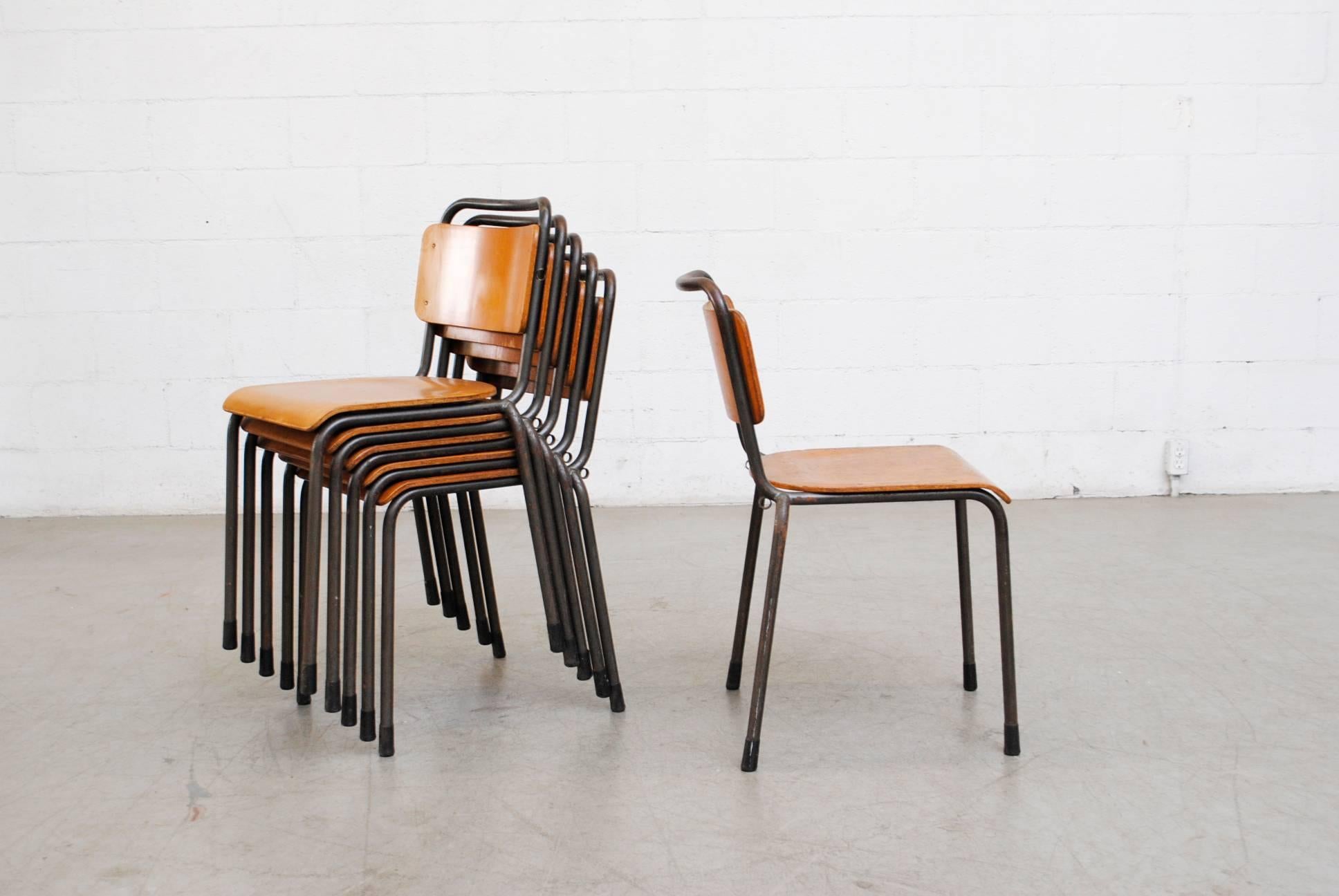 Mid-Century Modern Handsome Stacking Plywood Gispen School Chairs