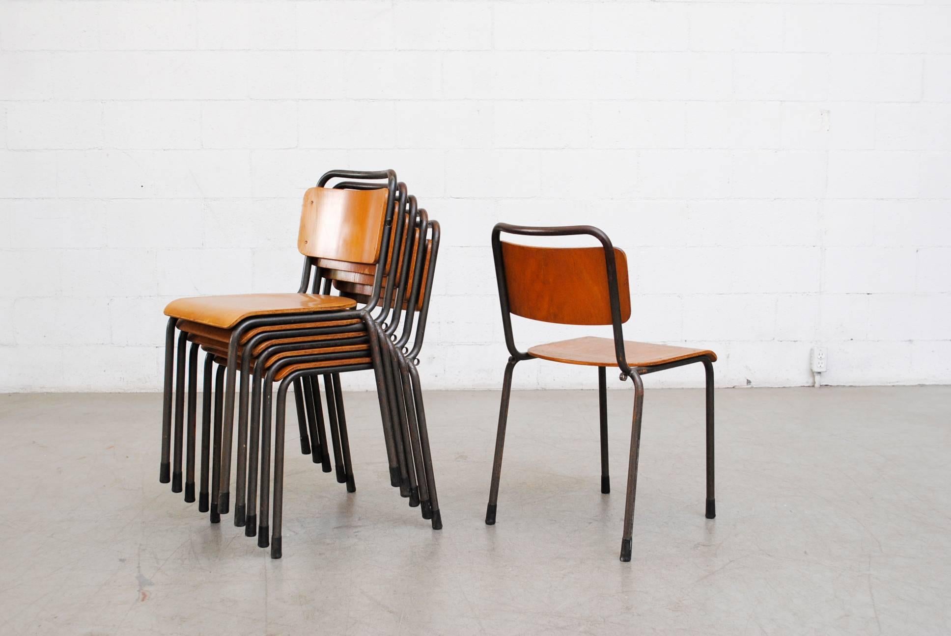 Dutch Handsome Stacking Plywood Gispen School Chairs