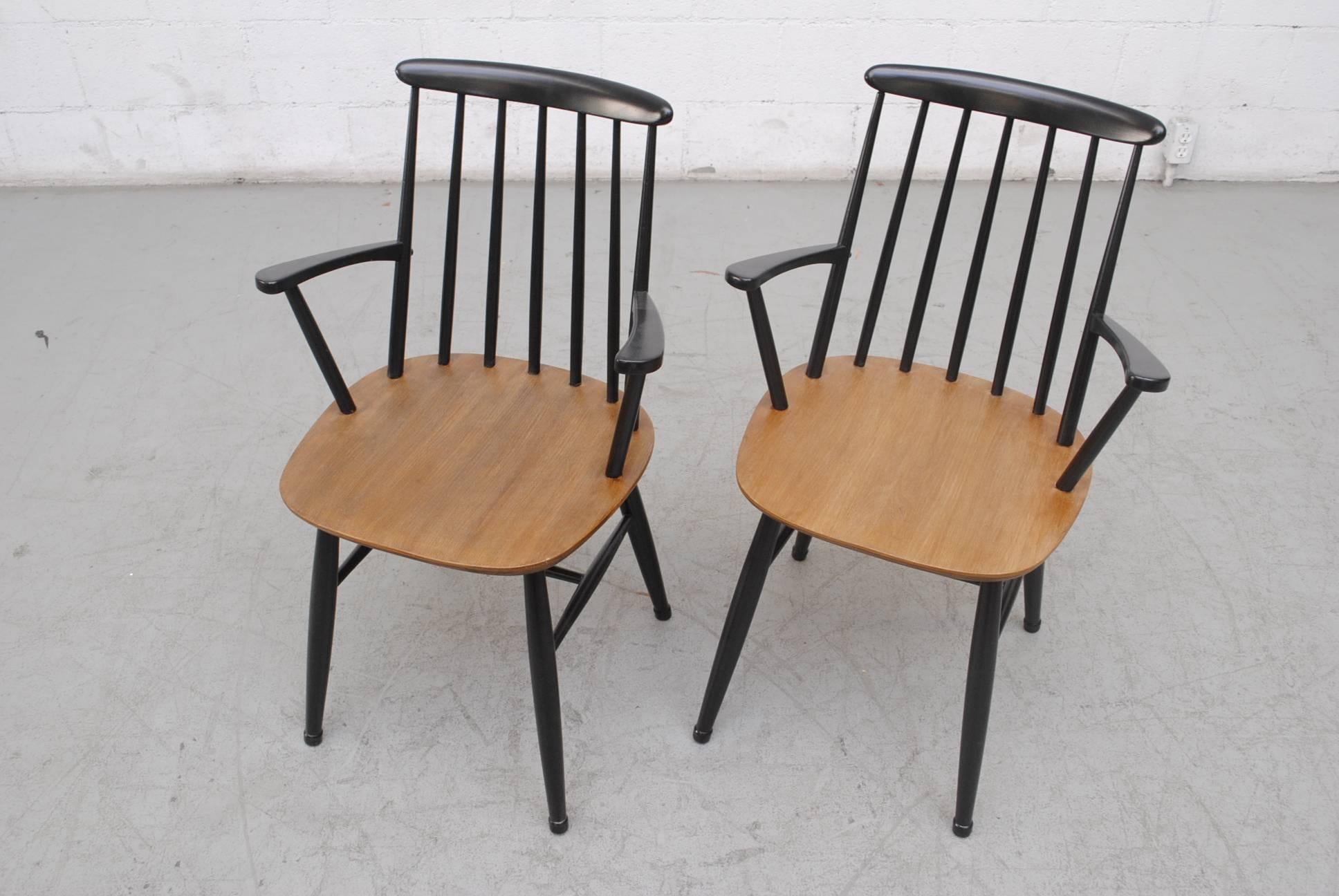 Wood Set of Four Tapiovaara Style Spindle Back Armchairs