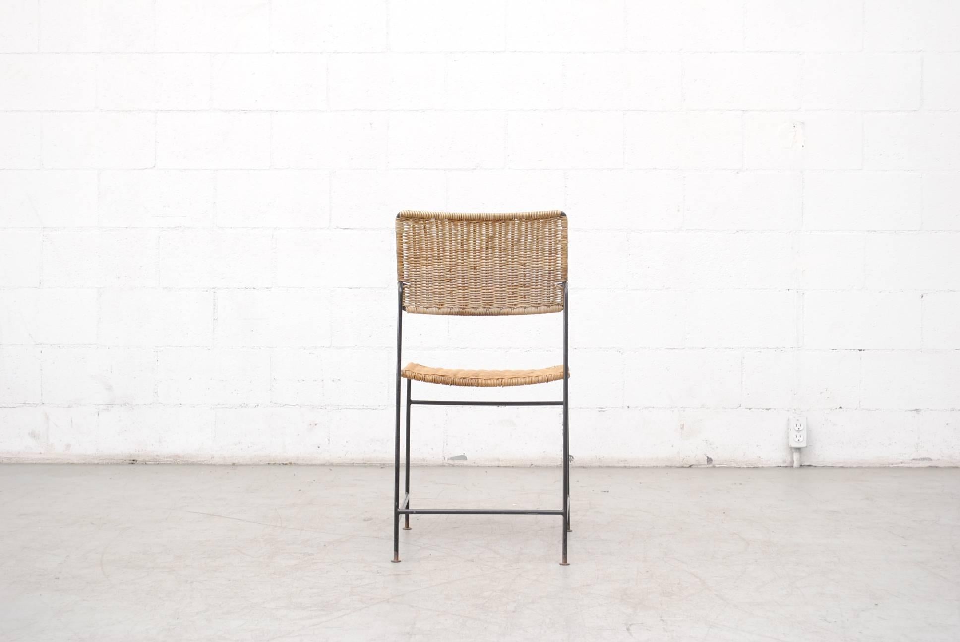 Mid-20th Century Set of Four Herta-Maria Witzemann Rattan and Wire Dining Chairs