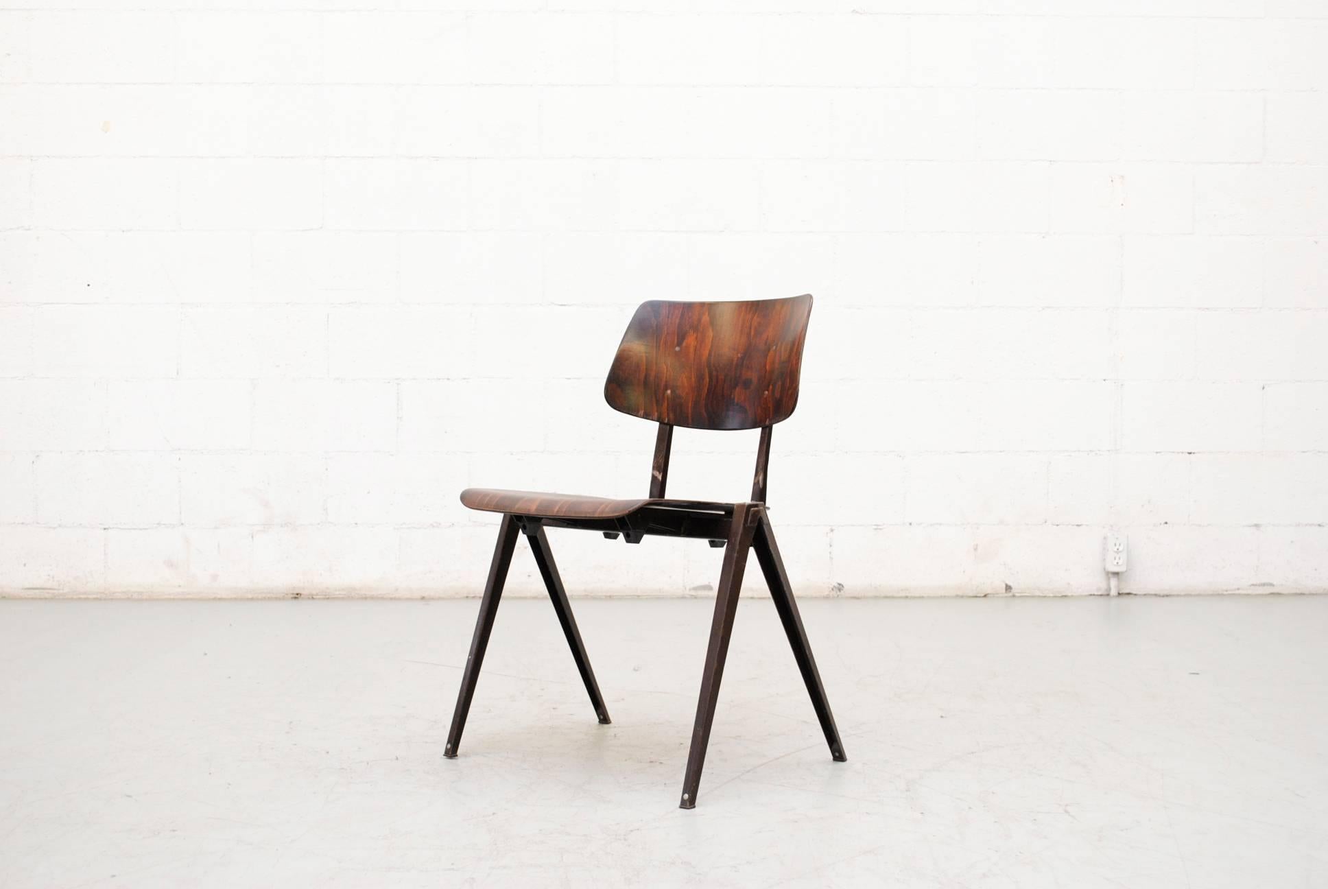 Dutch Set of Four Prouve Inspired Wenge Stacking School Chairs