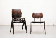 Set of Four Prouve Inspired Wenge Stacking School Chairs
