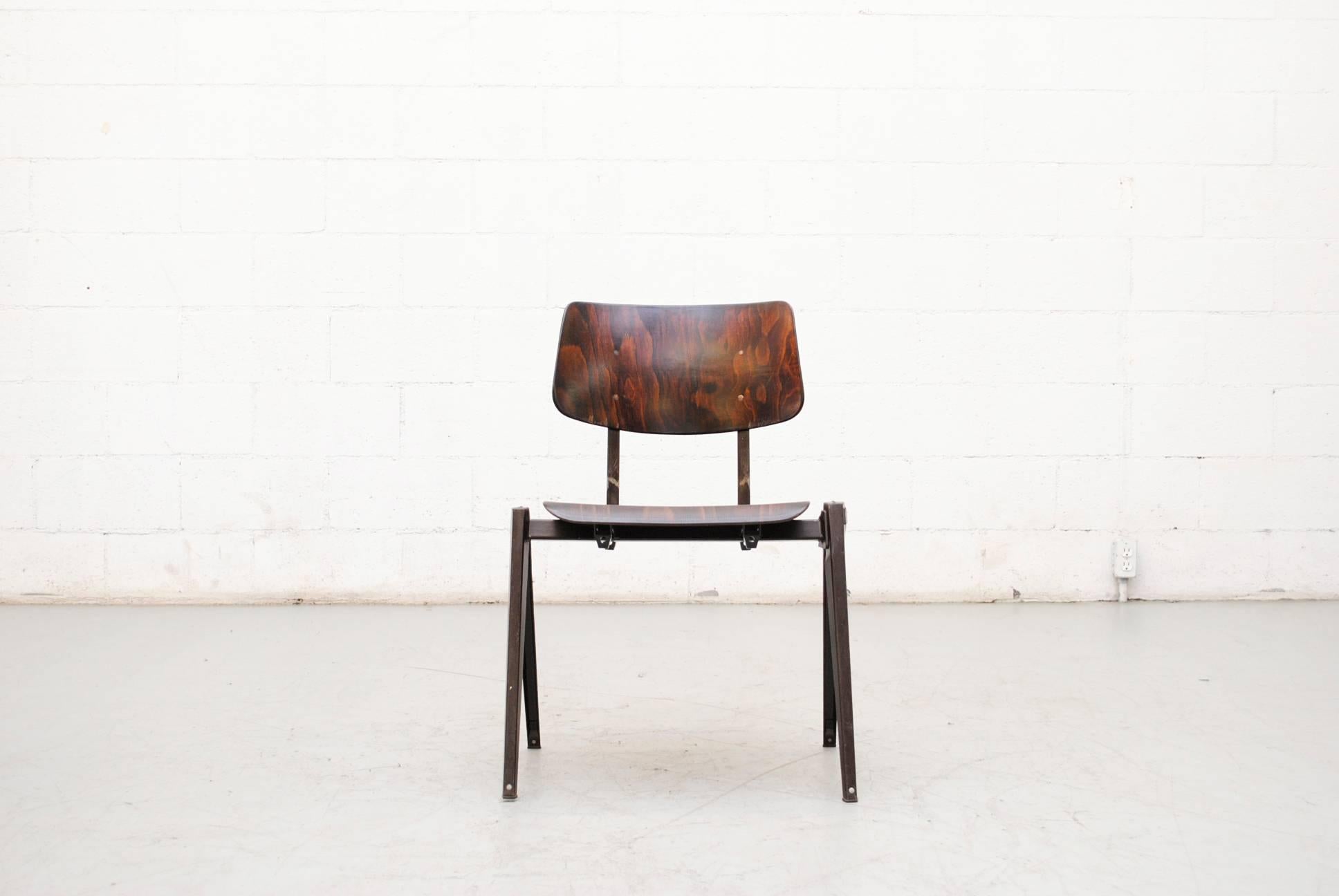 Mid-Century Modern Set of Four Prouve Inspired Wenge Stacking School Chairs