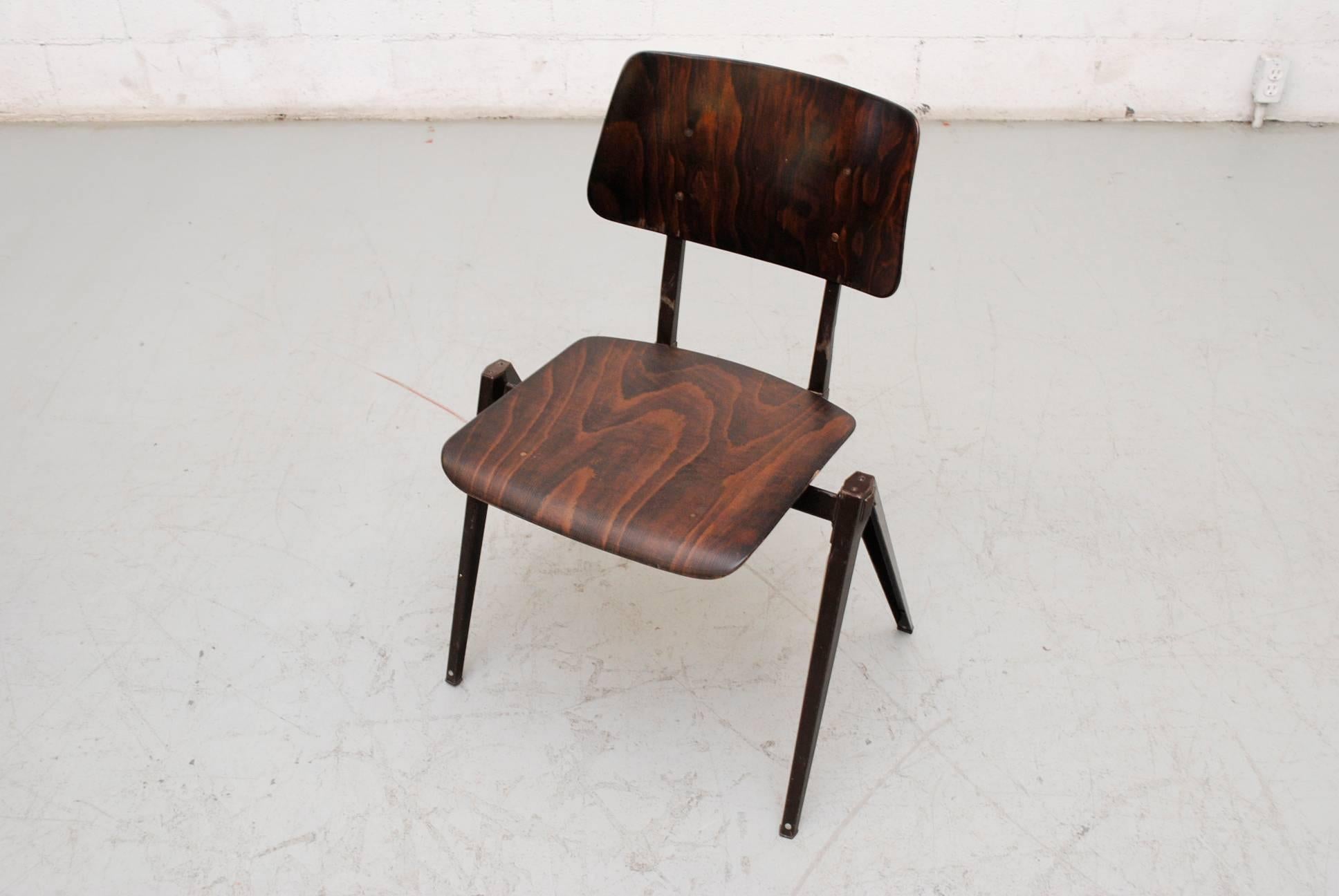 Metal Set of Four Prouve Inspired Wenge Stacking School Chairs