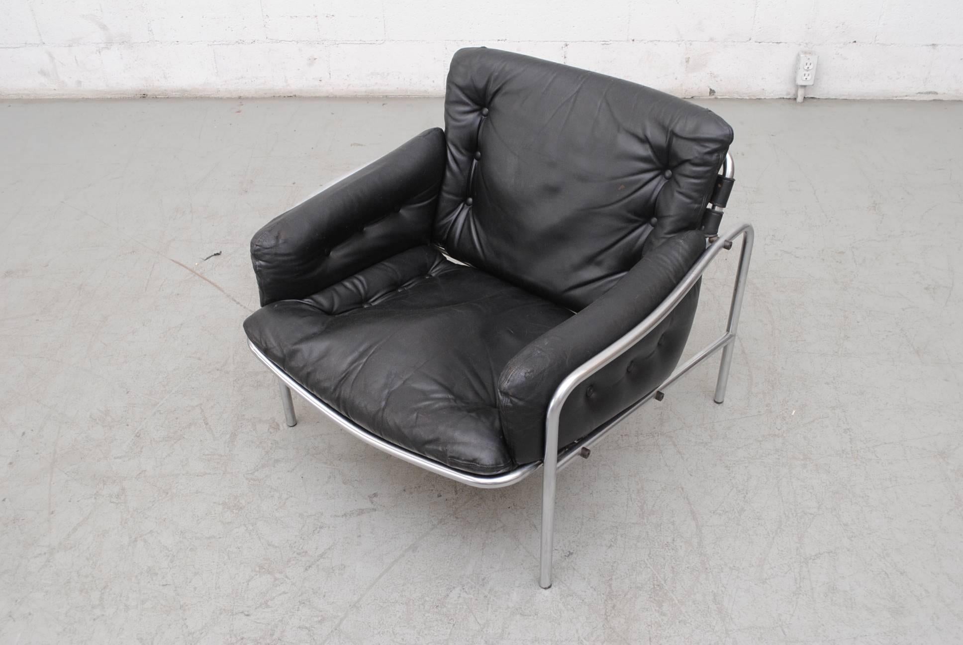 Mid-20th Century Pair of Black Leather Martin Visser SZ07 Nagoya Osaka Lounge Chairs