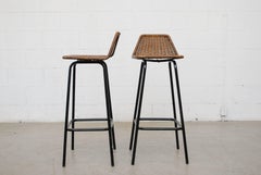 Pair of Charlotte Perriand Style Wicker Bar Stools