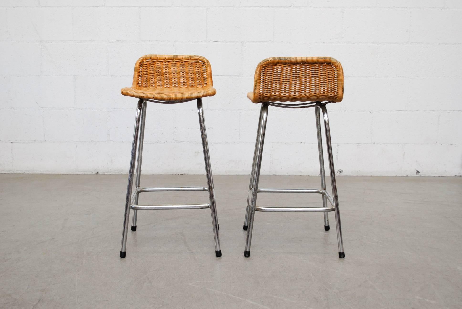 Dutch Pair of Charlotte Perriand Style Counter Stools