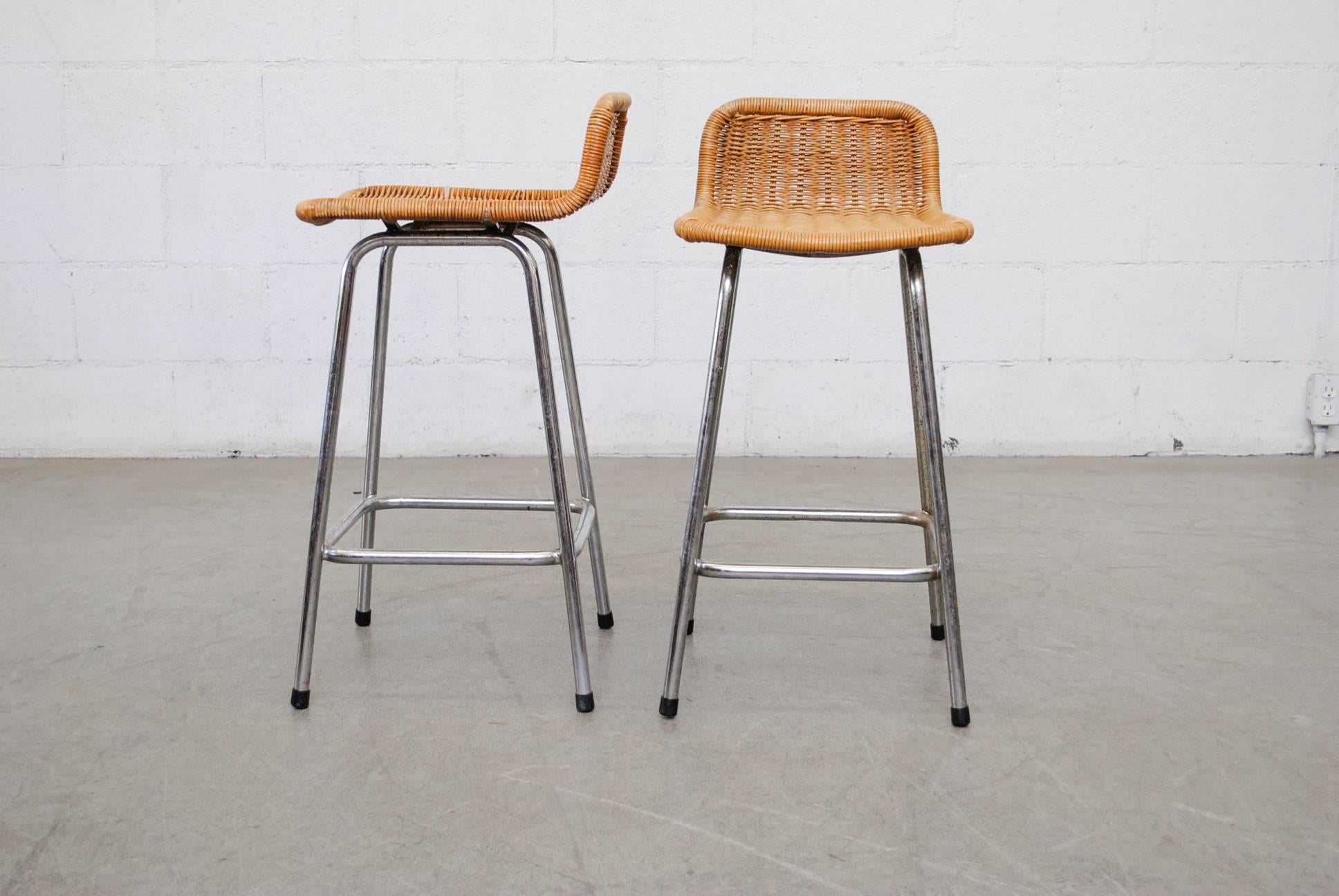 Mid-Century Modern Pair of Charlotte Perriand Style Counter Stools
