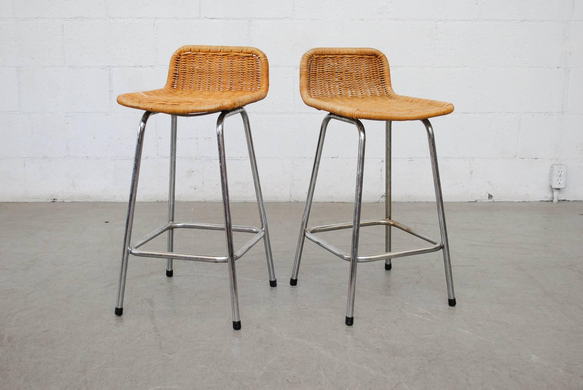 Pair of Charlotte Perriand Style Counter Stools In Good Condition In Los Angeles, CA
