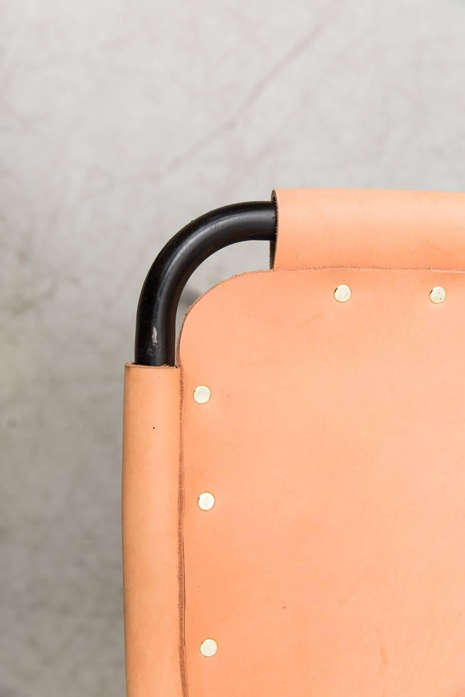 Mid-Century Modern Pair of Charlotte Perriand Style Leather Bar Stools