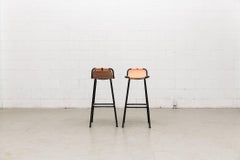 Pair of Charlotte Perriand Style Leather Bar Stools