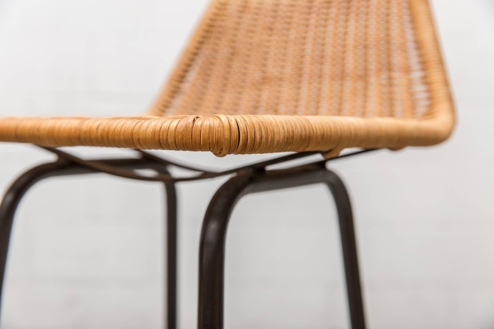 Pair of Charlotte Perriand Style Wicker Bar Stools In Good Condition In Los Angeles, CA