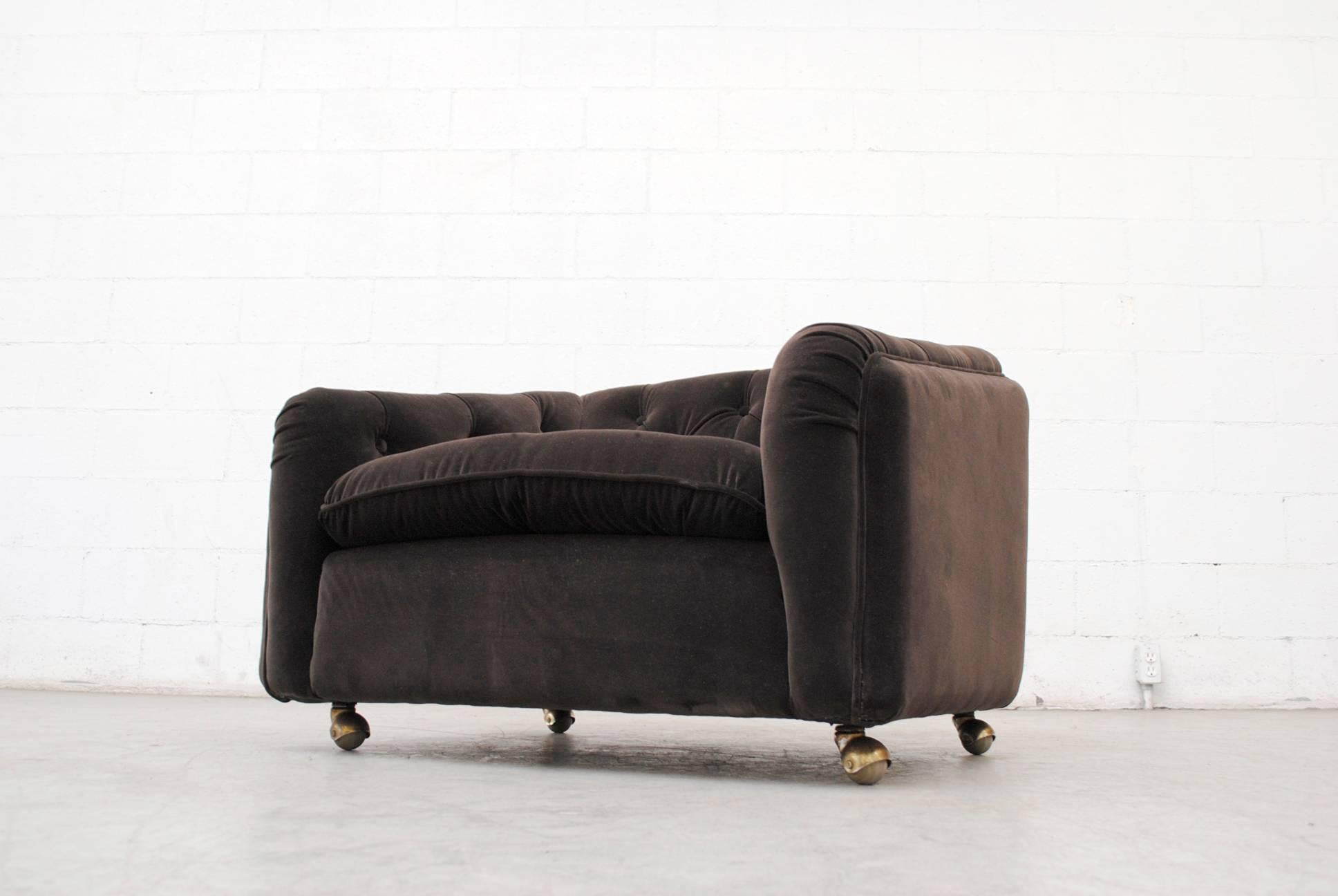Metal Geoffrey Harcourt Dark Grey Velvet Lounge Chair